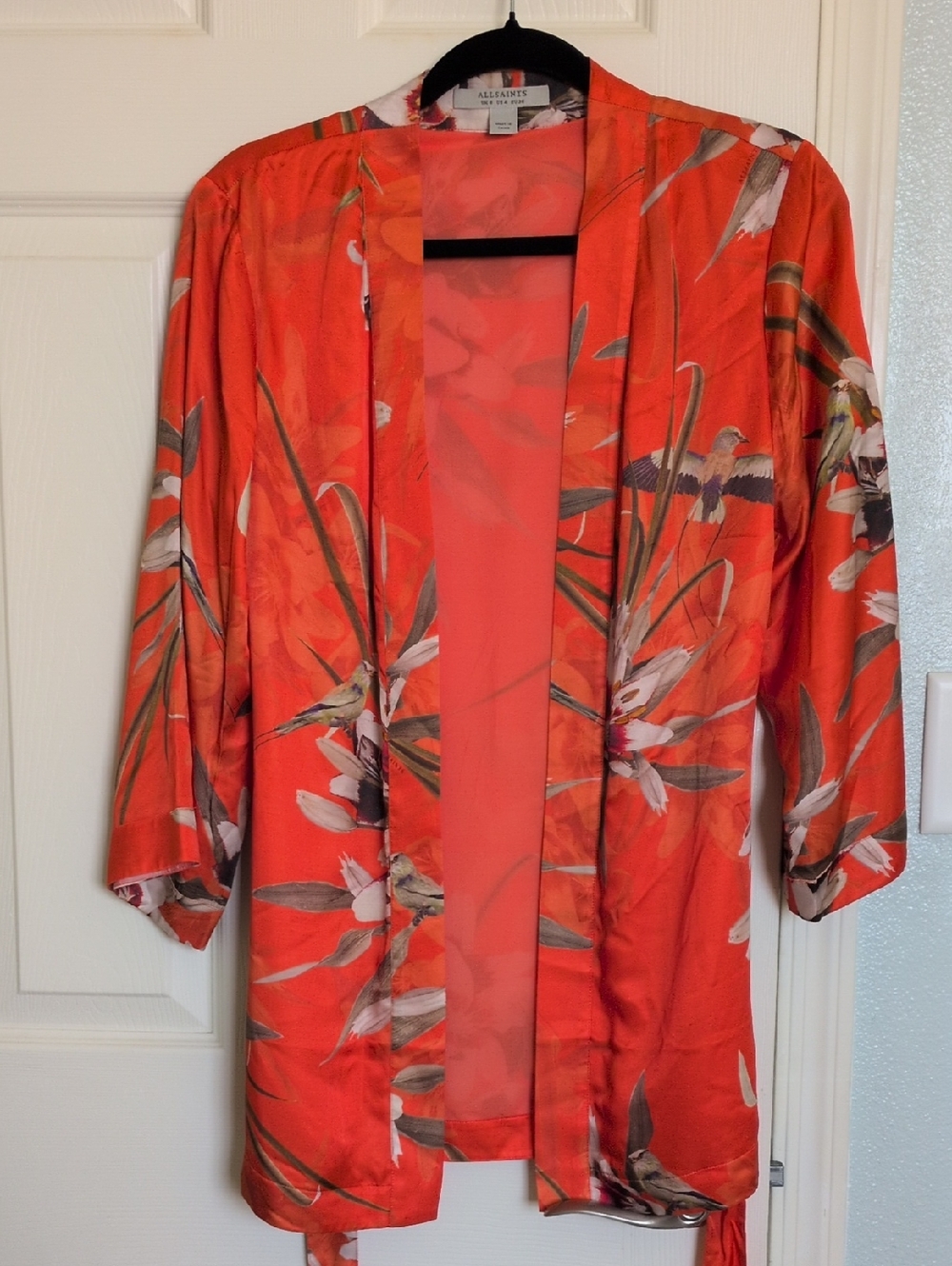 AllSaints Floral Orange Satin Kimono Jacket
